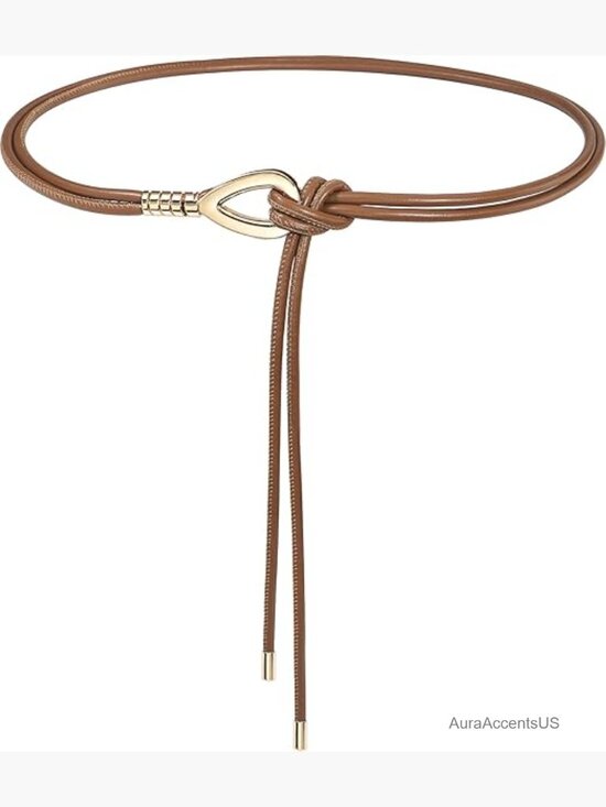 PU Leather Skinny Belt with Gold Buckle, Knot Waist, Adjustable 28-40 in main image 6